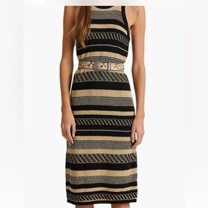 Ralph Lauren linen blend knit dress black label taupe classy old money size L